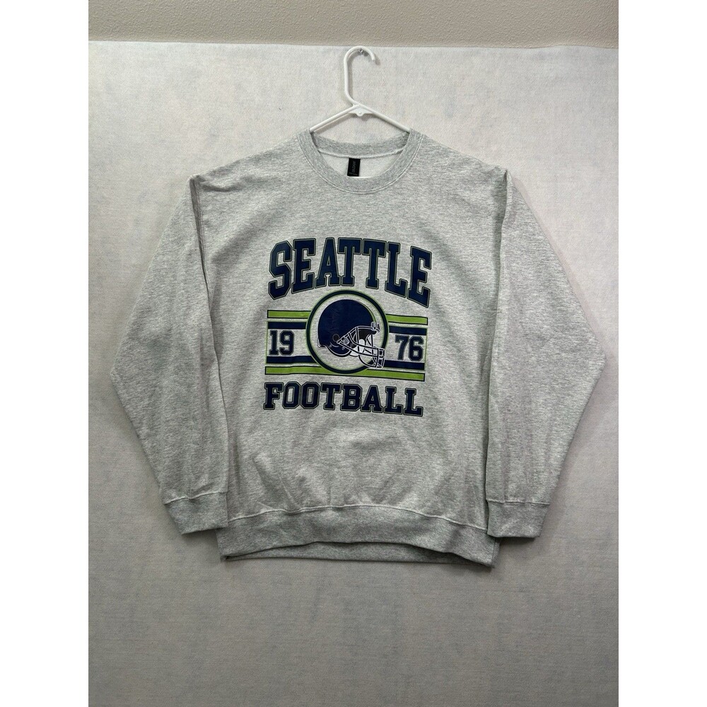 Seattle Seahawks Sweatshirt Mens Large Heather Gray Retro Football Crewneck L